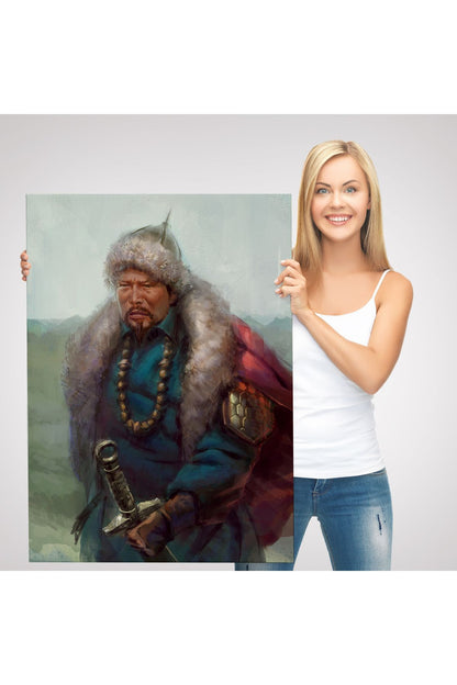 Cengiz Han Moğol Ordular Komutanı Yağlıboya Dekoratif Kanvas Tablo-5965