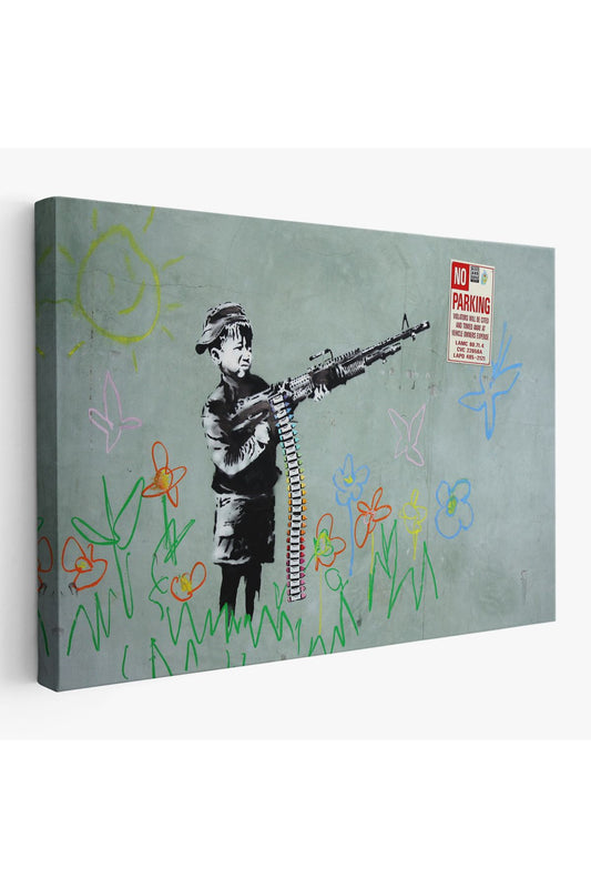 Bansky'nin Makineli Tüfekli Çocuk İsimli Eseri Kanvas Tablo, No Parking-5008