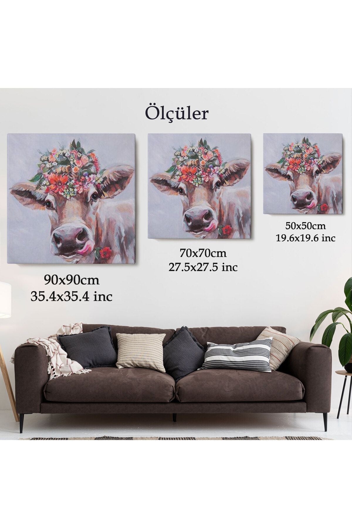 Çiçek Taçlı Güzel Yayla İneği Kanvas Tablo-5878