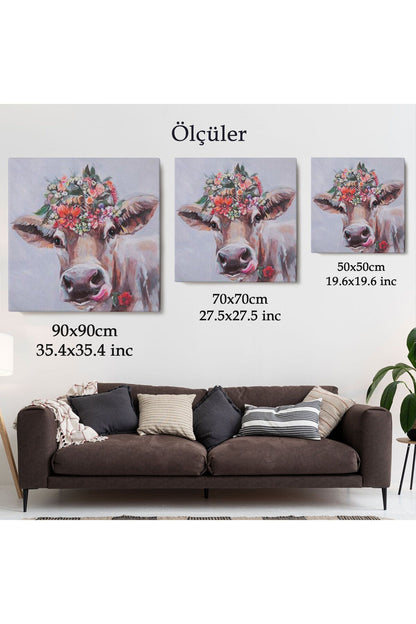 Çiçek Taçlı Güzel Yayla İneği Kanvas Tablo-5878