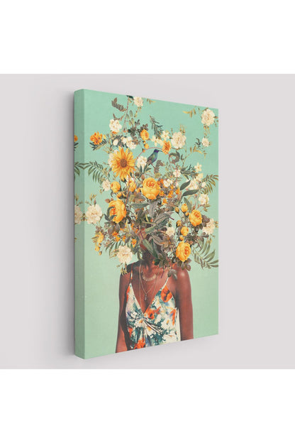 YB HG Çiçek Başlı Siyahi Kadın, Afrıkalı Kadın Kanvas Tablo -6079