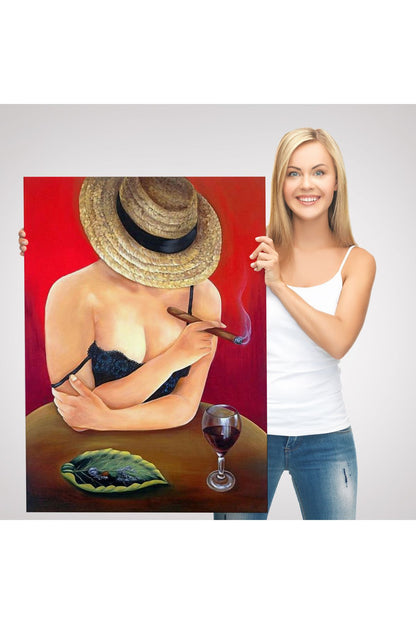 Şarap ve Puro İçen Kadın Tablosu-6018