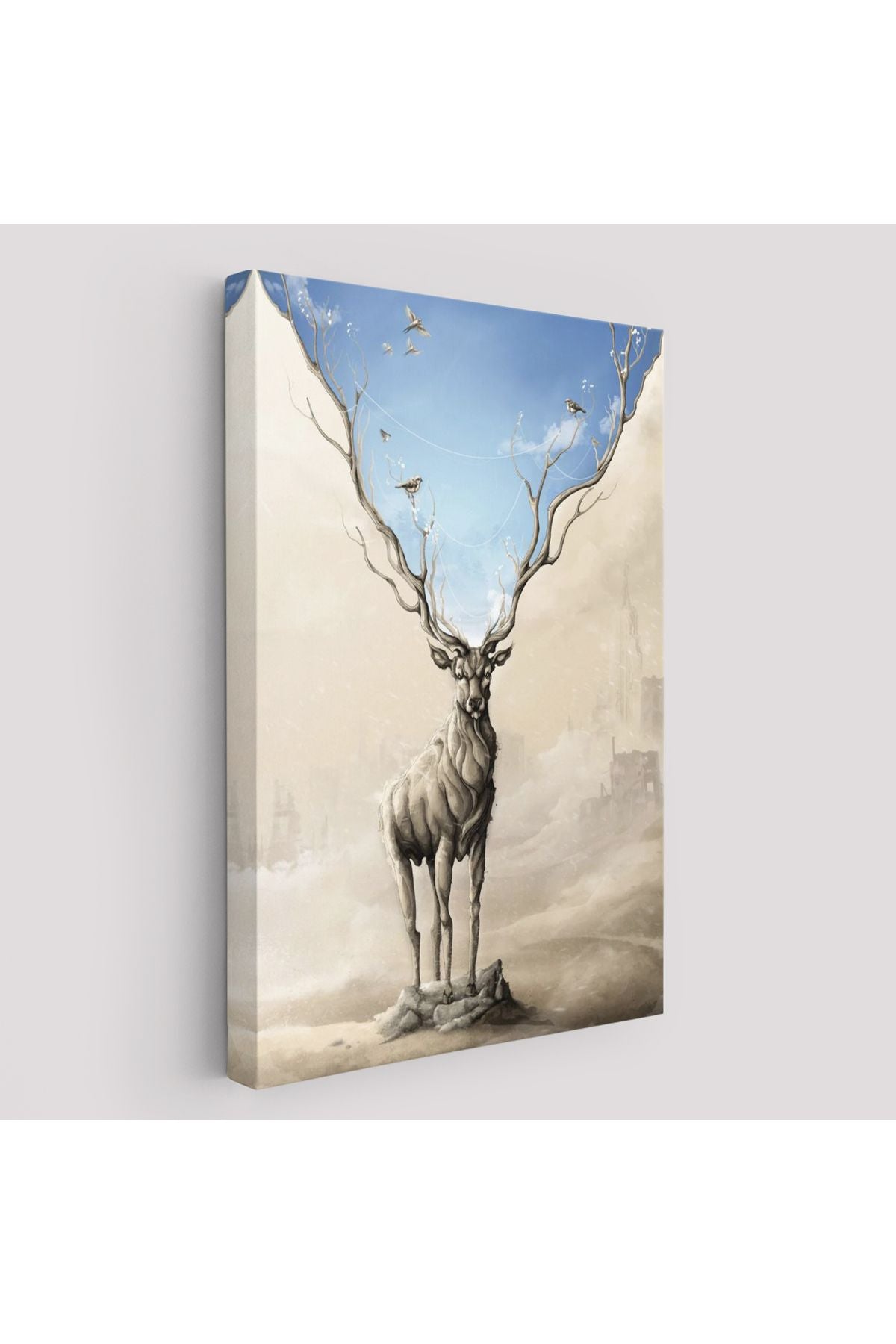 Daha Güzel Bir Doğa Hayal Eden Geyik Sürreal Duvar Tablosu-6017