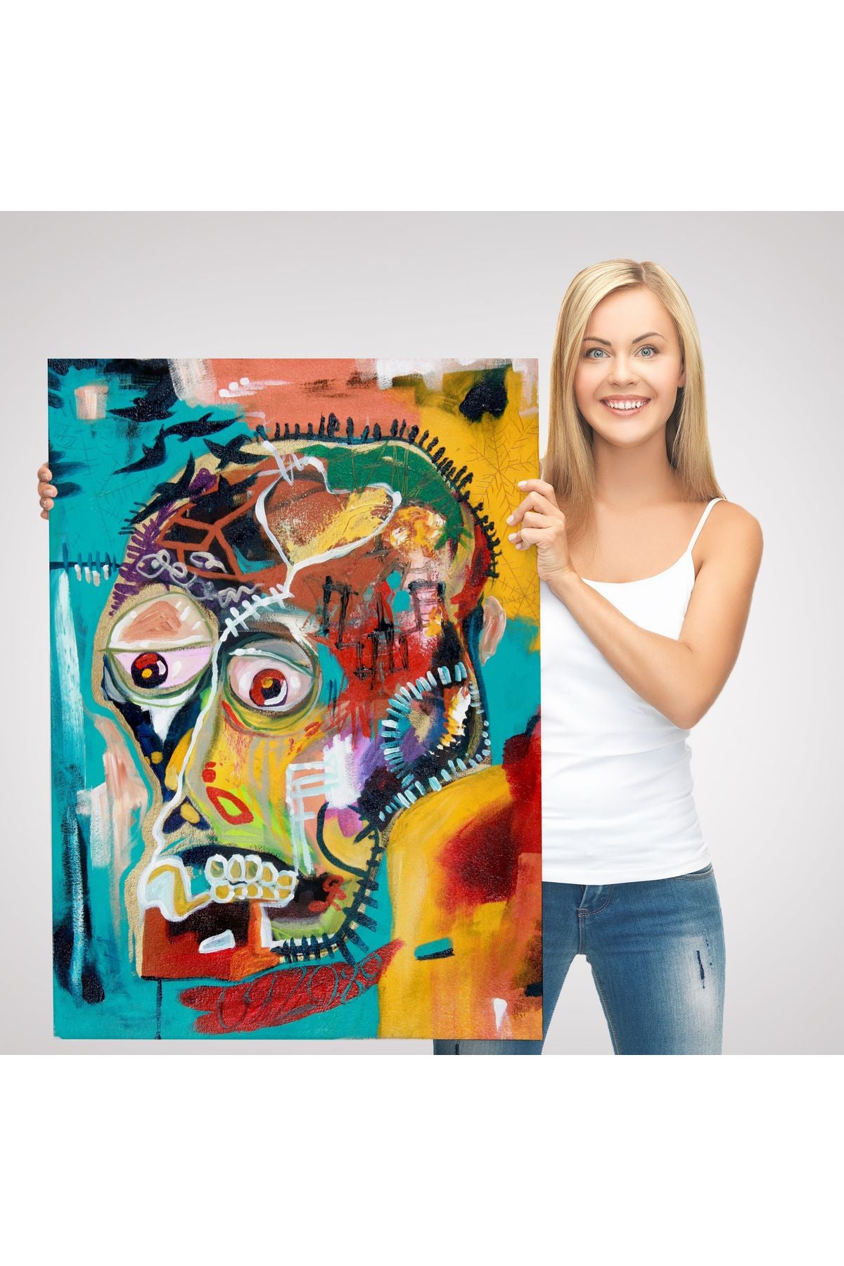 DB  Jean Michel Basquiat, İsimsiz Kafatası 1981 Kanvas Tablosu-4977