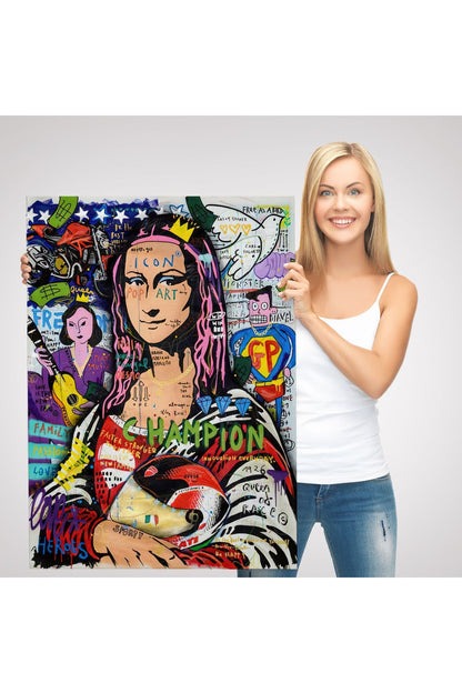Renkli Mona Lisa Banksy Kanvas Tablo, Sokak Sanatı, Pop Art-5306