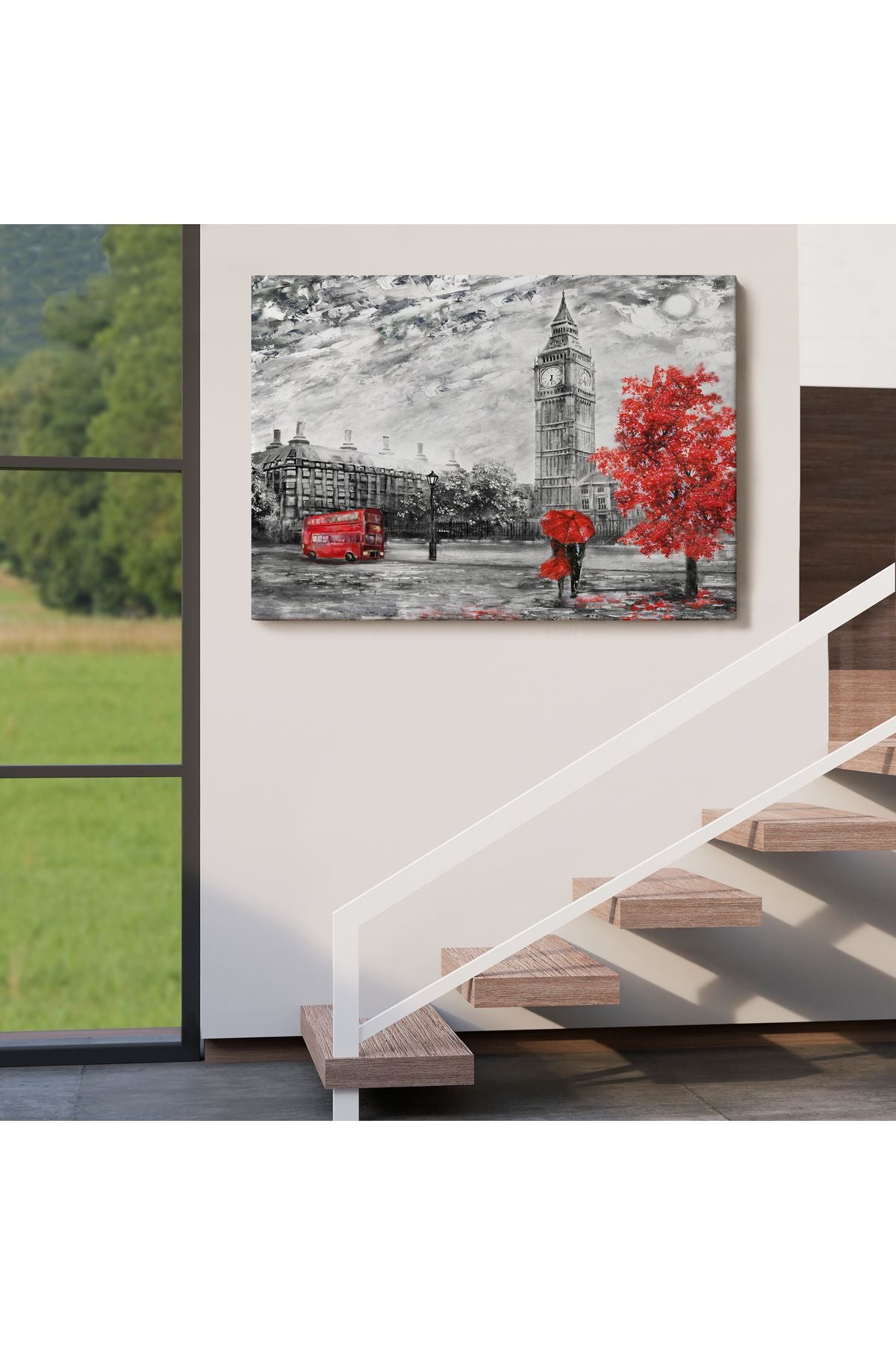 Londra Sokakları Yağlıboya Görünüm Dekoratif Kanvas Duvar Tablosu-3507