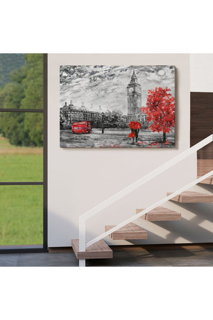 Londra Sokakları Yağlıboya Görünüm Dekoratif Kanvas Duvar Tablosu-3507