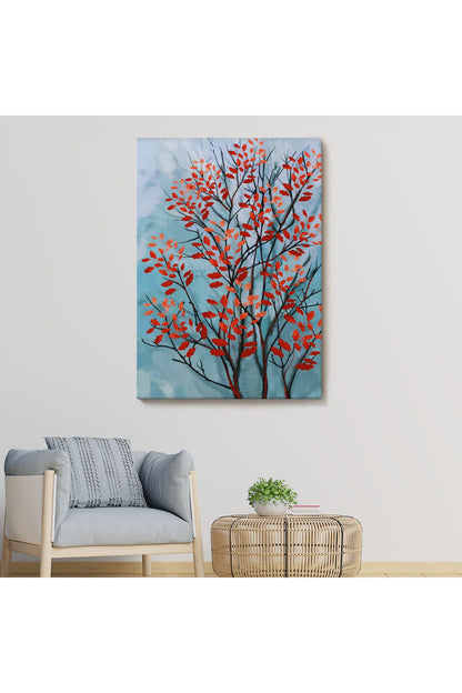 Kırmızı Yapraklar Soyut Dekoratif Kanvas Tablo-5179