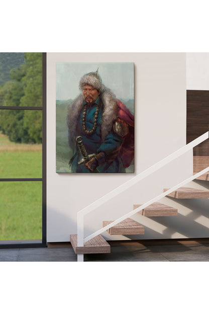 YB Cengiz Han Moğol Ordular Komutanı Yağlıboya Dekoratif Kanvas Tablo-5965