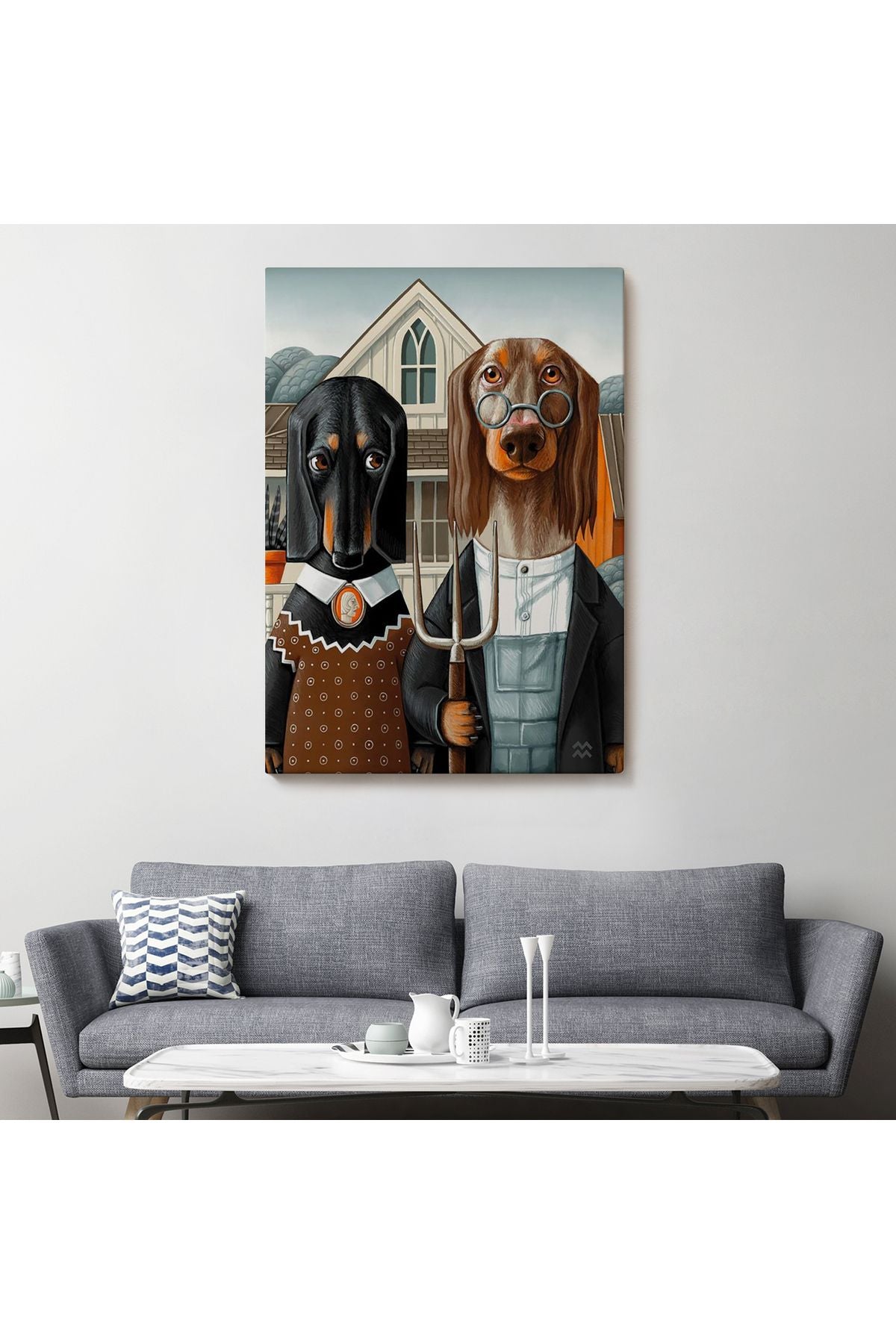 Amerikan Gotik Klasiği Köpekler Tablosu-6012