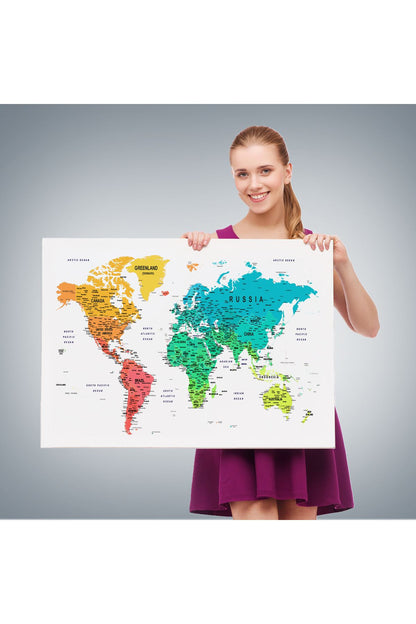 Dünya Haritası Dekoratif Kanvas Tablo Son Derece Detaylı ve Eğitici 1602