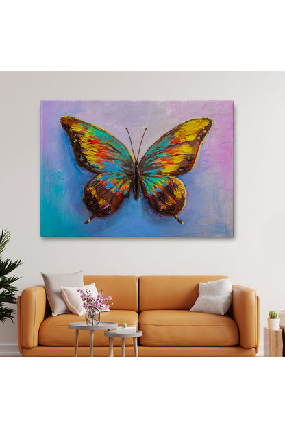 Renkli Kelebek Yağlıboya Görünüm Dekoratif Kanvas Duvar Tablosu-3628