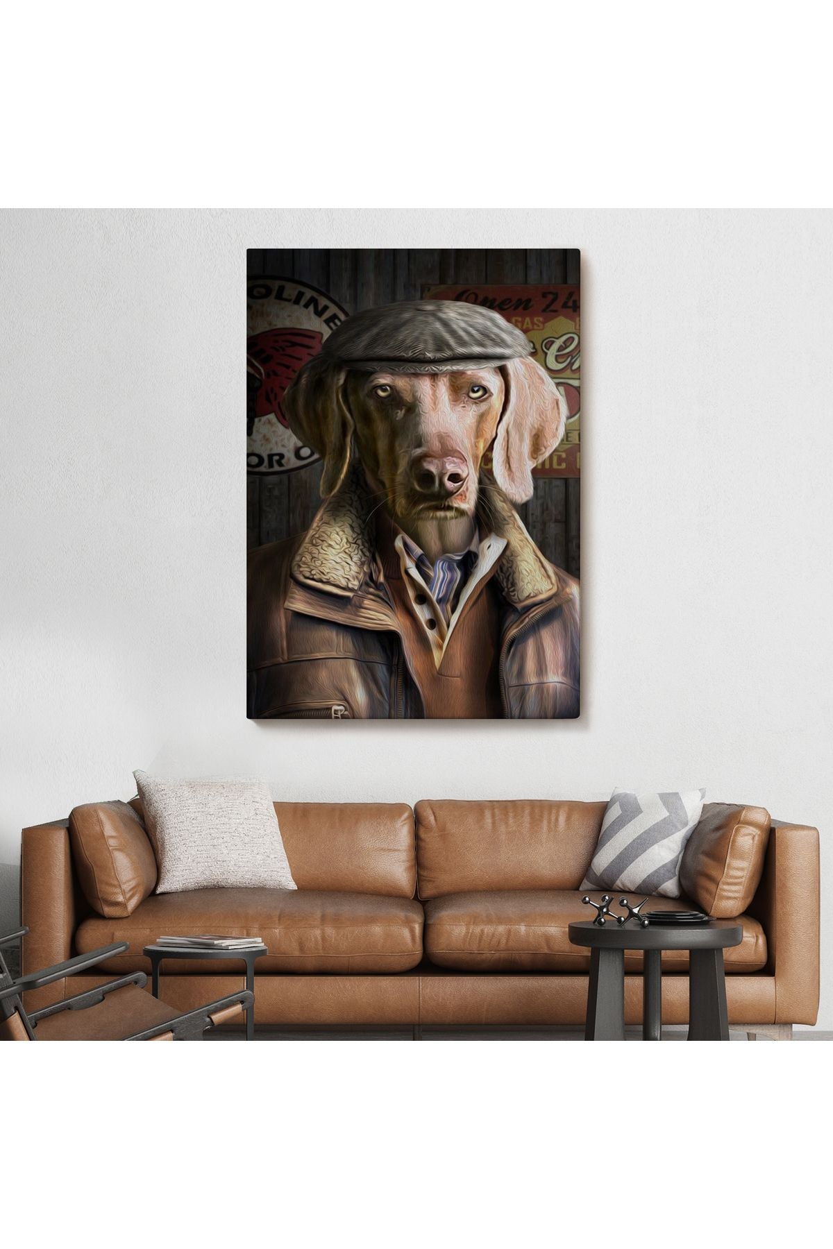 İnsan Kıyafetli Kasketli Köpek Dekoratif Duvar Tablosu -6178