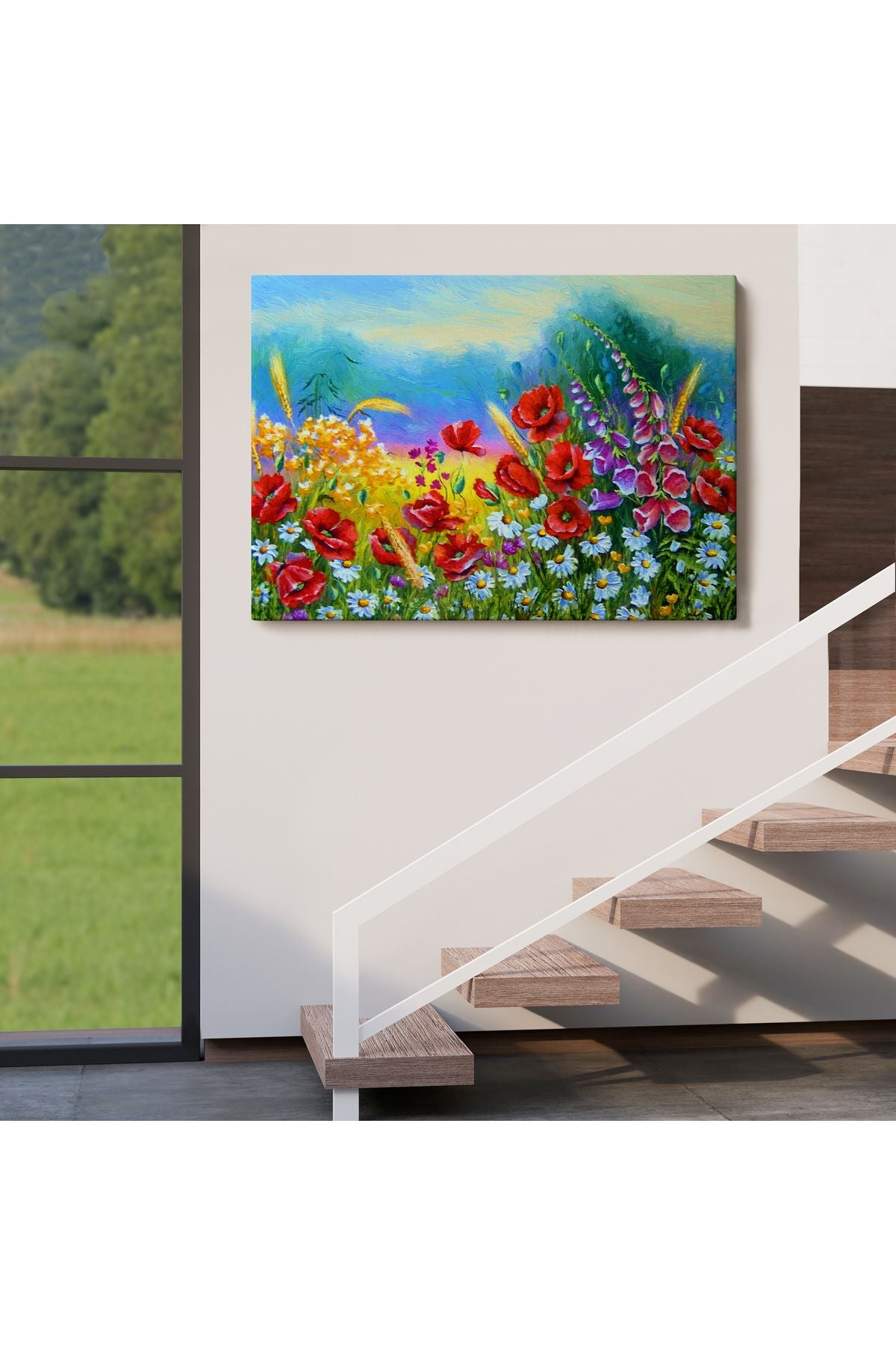Renkli Çiçekler Yağlıboya Görünüm Dekoratif Kanvas Duvar Tablosu-3749