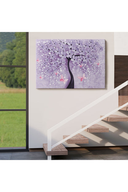 Mavi İnci Çiçekler ve Kelebekler Dekoratif Kanvas Duvar Tablosu-3738