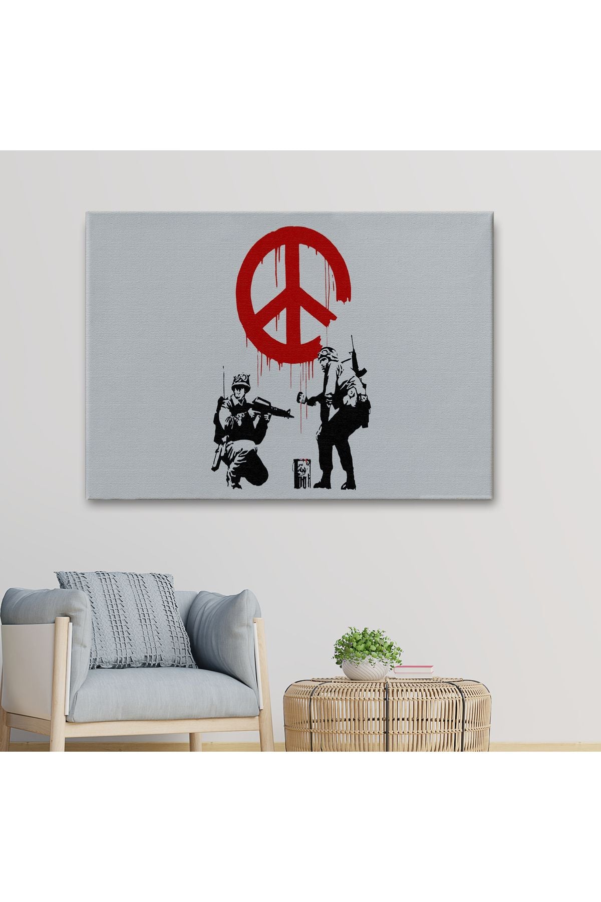 Bansky, Barış İşareti Yapan Askerler Kanvas Tablosu-5109