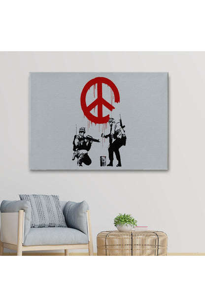 Bansky, Barış İşareti Yapan Askerler Kanvas Tablosu-5109