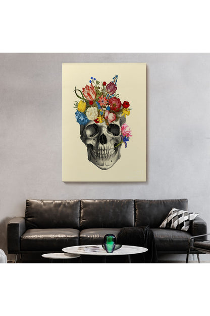 Çiçekli Kafatası Madame Memento Kanvas Tablo, Kafatası Ölülerin Günü Kanvas Tablo-5321