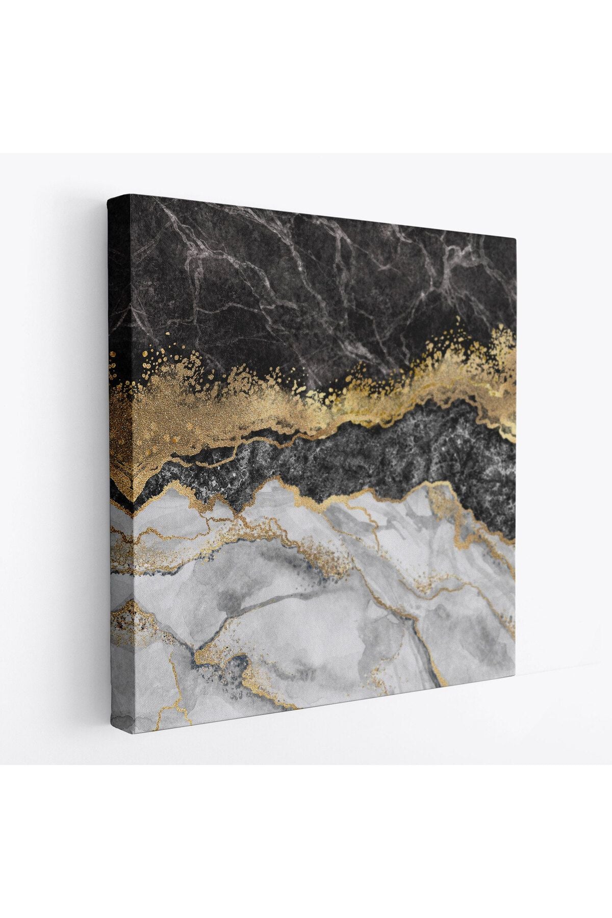 Siyah ve Gold'un Mükemmel Uyumu Mermer Görünümlü Modern Kanvas Tablo-5070