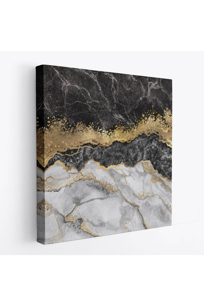 Siyah ve Gold'un Mükemmel Uyumu Mermer Görünümlü Modern Kanvas Tablo-5070