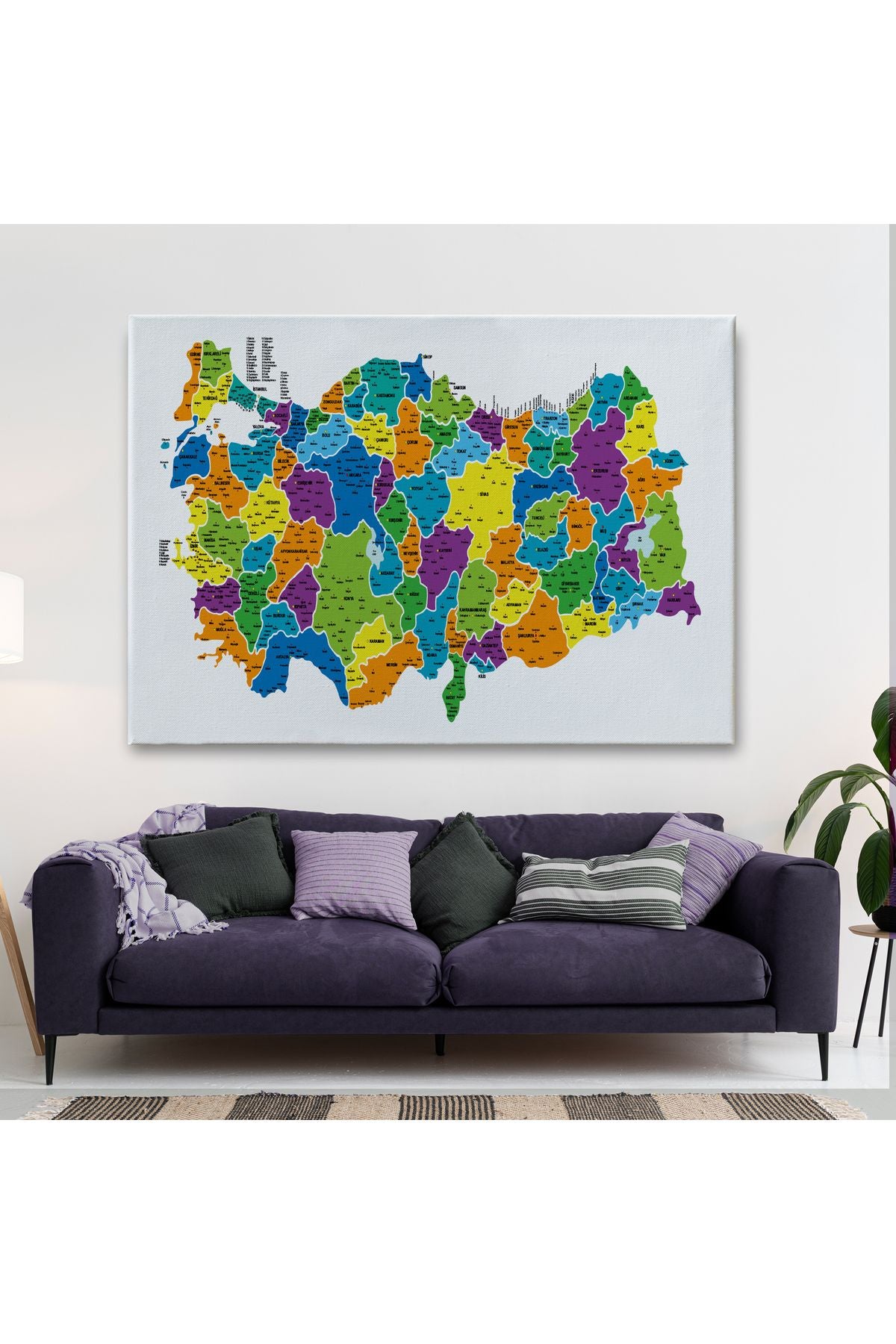 arg001 seri Türkiye Haritası Kanvas Tablo İl ve İlçeli Ayrıntılı Eğitici  Dekoratif Tablo 3032