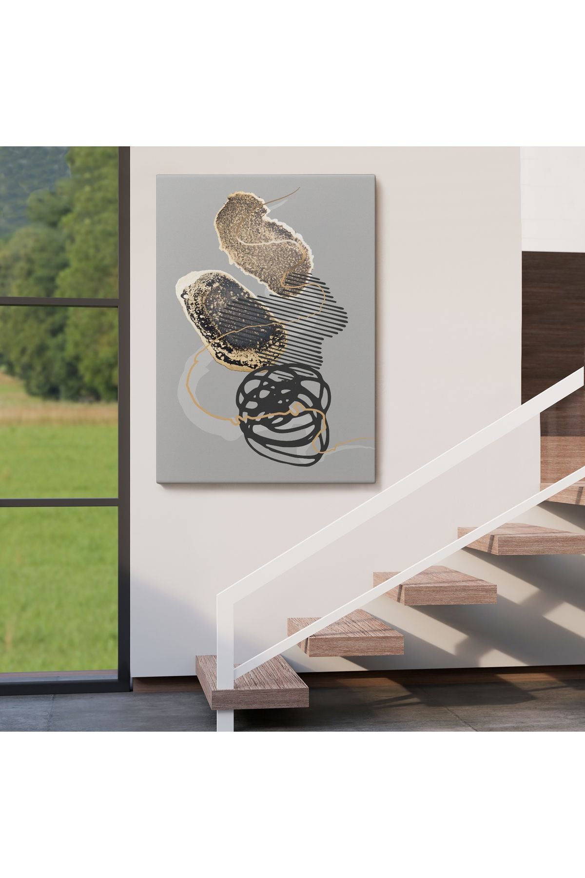 Geometrik Formda Mürekkep ve Alkol Elementli Kanvas Tablo-5180