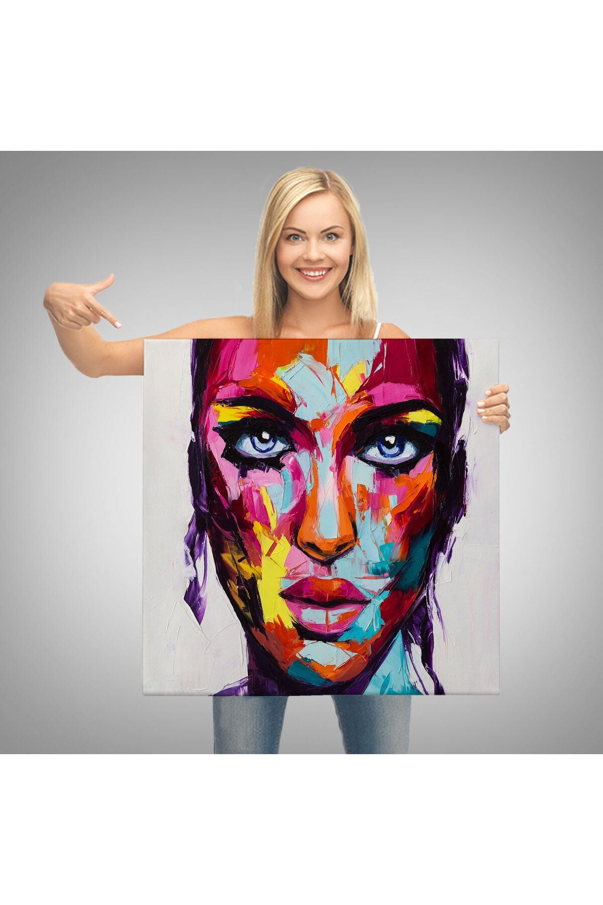 Soyut Renkli Kadın Yağlıboya Görünüm Dekoratif Kanvas Duvar Tablosu-5836