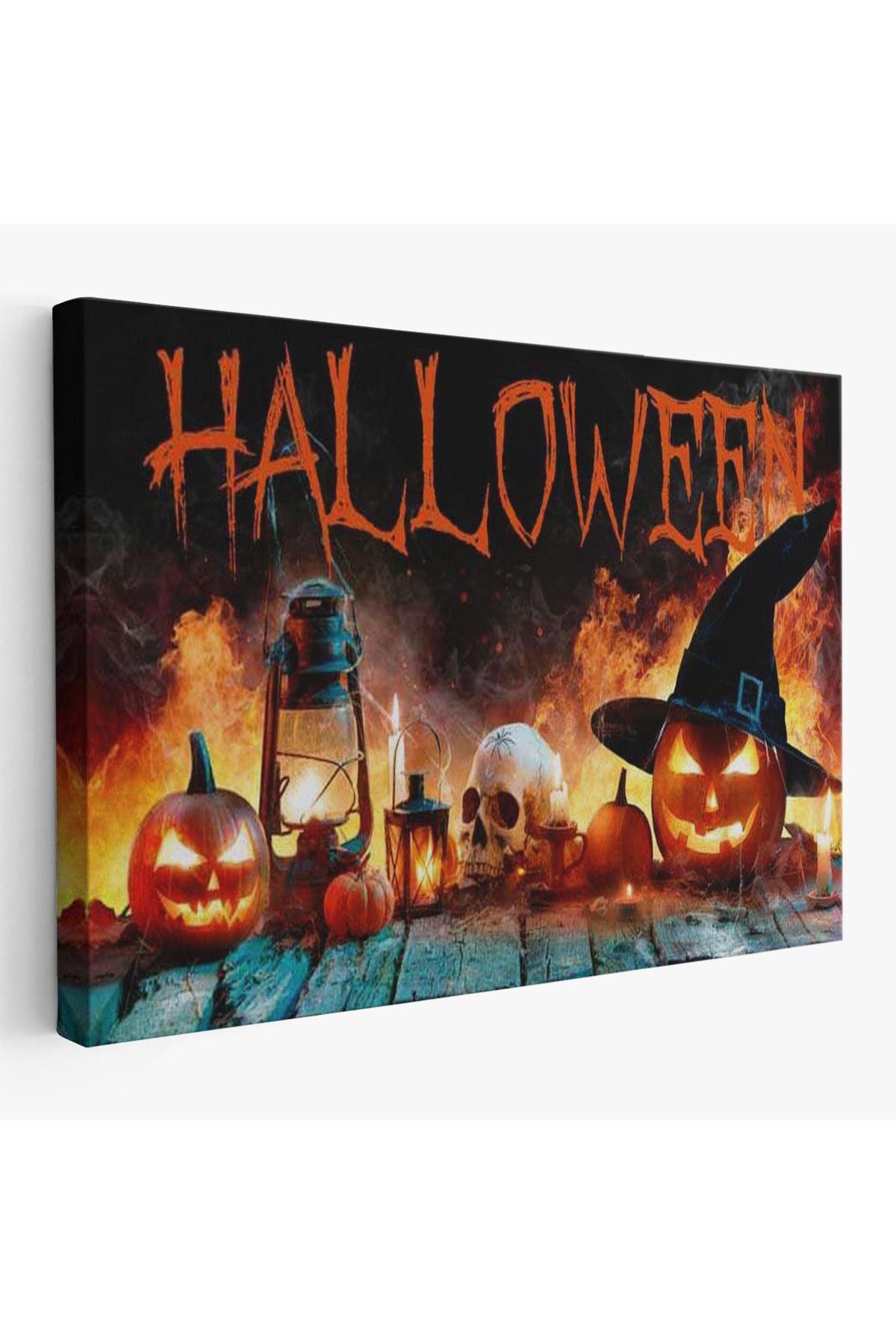İskelet Kafa ve Oymalı Kabaklar Cadılar Bayramı Dekoratif Duvar Tablosu-5198