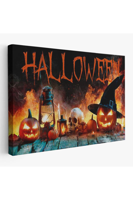 İskelet Kafa ve Oymalı Kabaklar Cadılar Bayramı Dekoratif Duvar Tablosu-5198