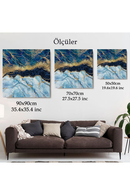 Mavi ve Gold'un Müthiş Uyumu Mermer Görünümlü Modern Kanvas Tablo-5061