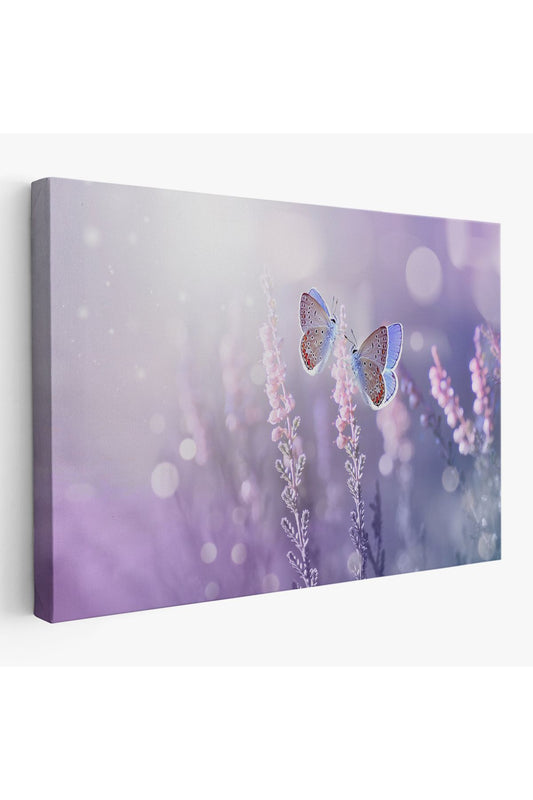 Dekoratif Kanvas Tablo-Lavanta Çiçeği ve Zarif Kelebekler Duvar Tablosu 3704
