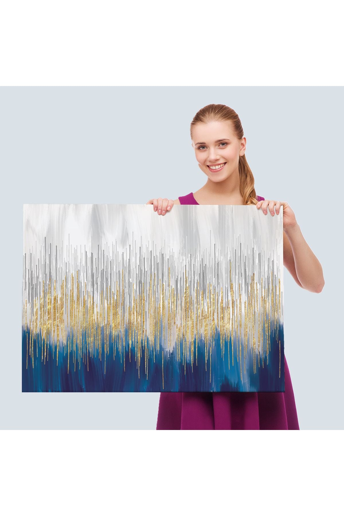 Mavi ve Gold'un Müthiş Uyumu Modern Kanvas Tablo-5046