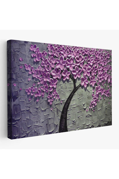Pembe Çiçek Ağacı Yağlıboya Görünüm Dekoratif Kanvas Duvar Tablosu-3706