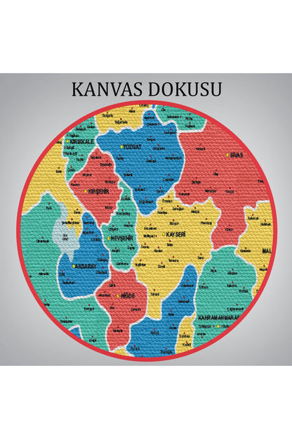 Türkiye Haritası Kanvas Tablo İl ve İlçeli Ayrıntılı Eğitici Komşulu Tablo 3019