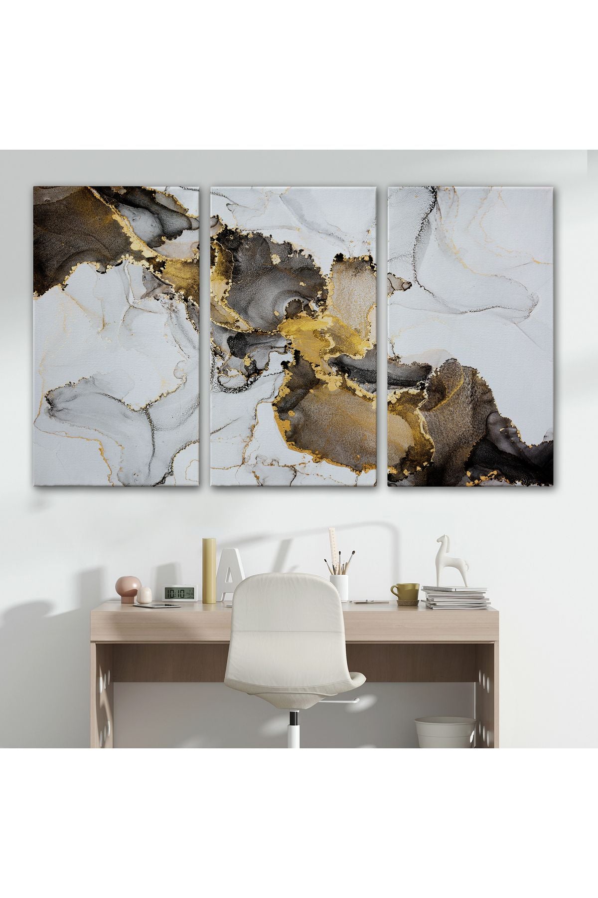 Mermer Desenli ve Altun Tozu Detaylı Soyut Modern Kanvas Tablo-5055