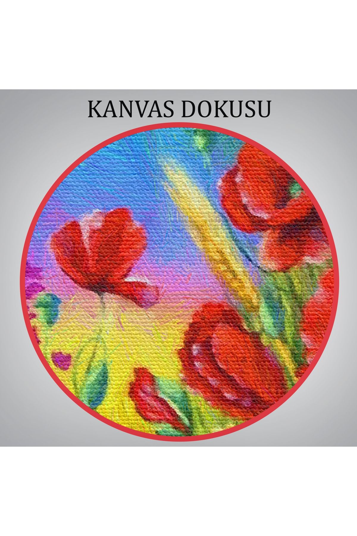 Renkli Çiçekler Yağlıboya Görünüm Dekoratif Kanvas Duvar Tablosu-3749