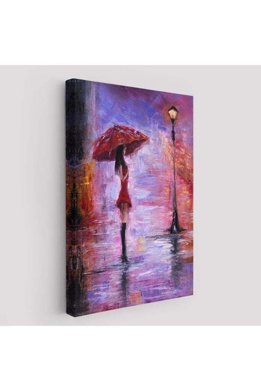 DB  Gece Lambası Altında Şemsiyeli Kız Tablosu-5978