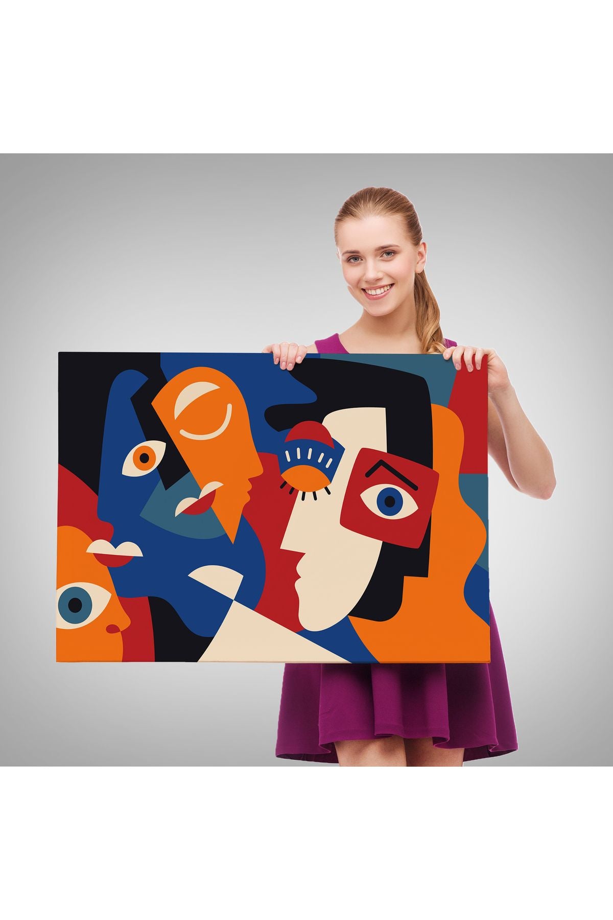 Picasso Tarzı Soyut İnsan Yüzleri Kanvas Duvar Tablosu-1195