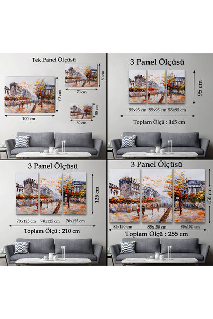 Paris Sokakları Yağlıboya Görünüm Dekoratif Kanvas Duvar Tablosu-3483