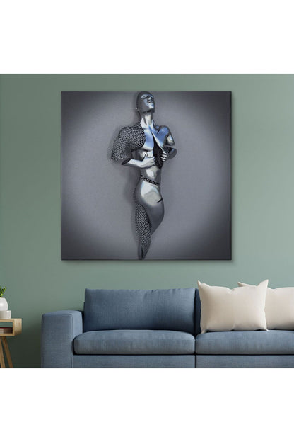 Romantik Beden, Aşk Sanatı, 3D Efekti Gümüş İnsan, Metalik Efektli Kanvas Tablo-5352