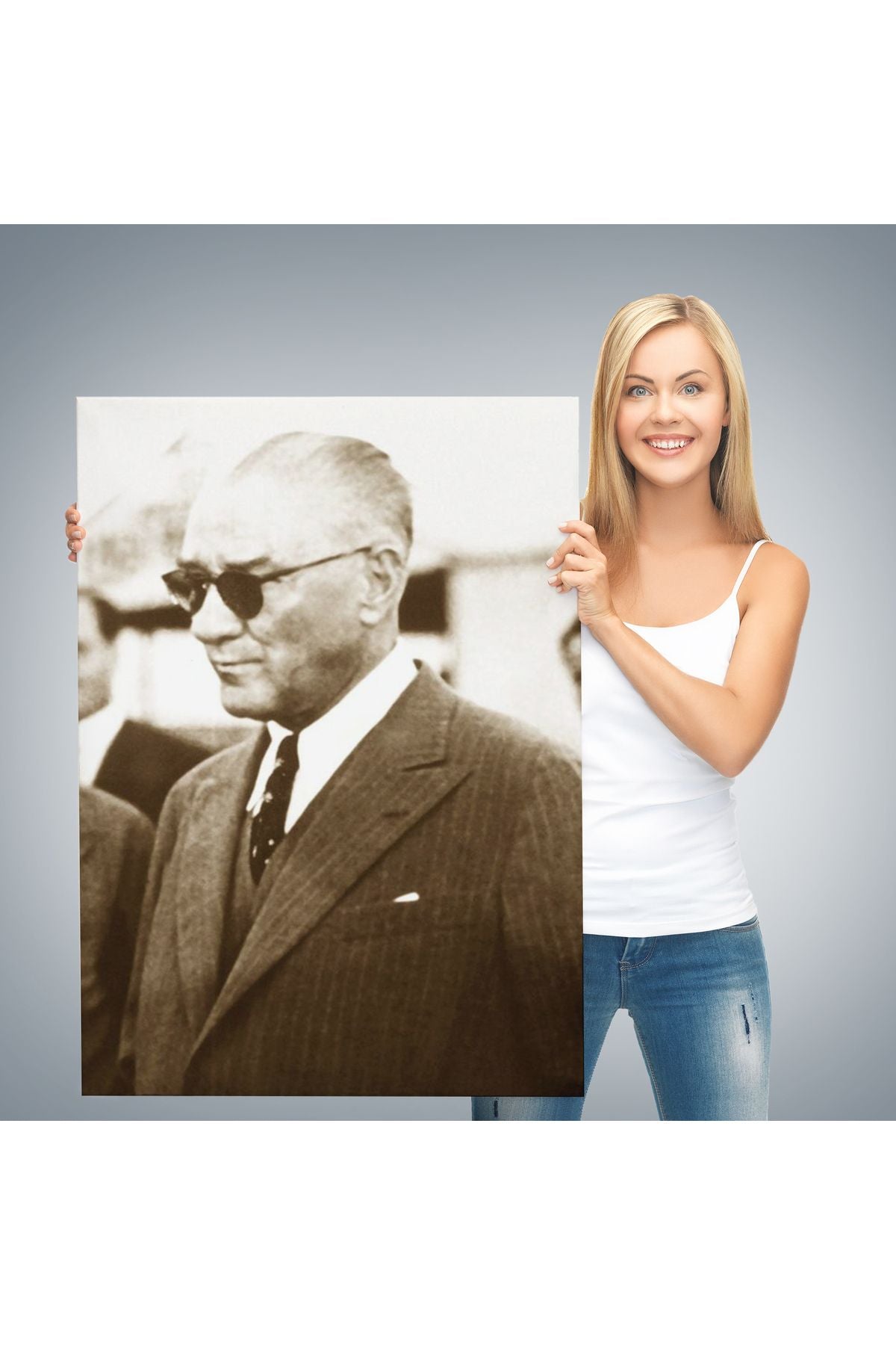 Atatürk Portre Tablosu Mustafa Kemal Atatürk Dikdörtgen Dekoratif Kanvas Tablo-FŞ-143