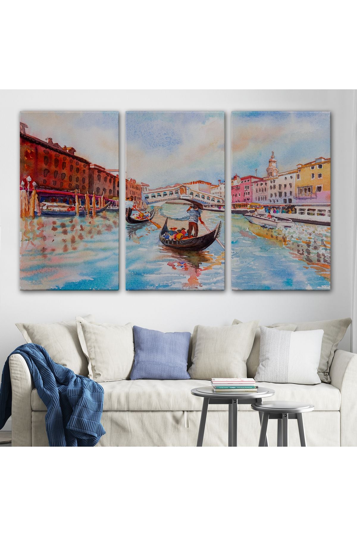 Venedik Kanalın da Gondollar Yağlıboya Görünüm Dekoratif Kanvas Duvar Tablosu-3660