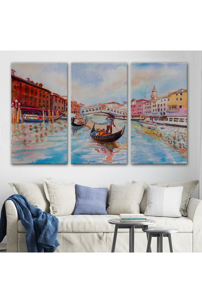 Venedik Kanalın da Gondollar Yağlıboya Görünüm Dekoratif Kanvas Duvar Tablosu-3660