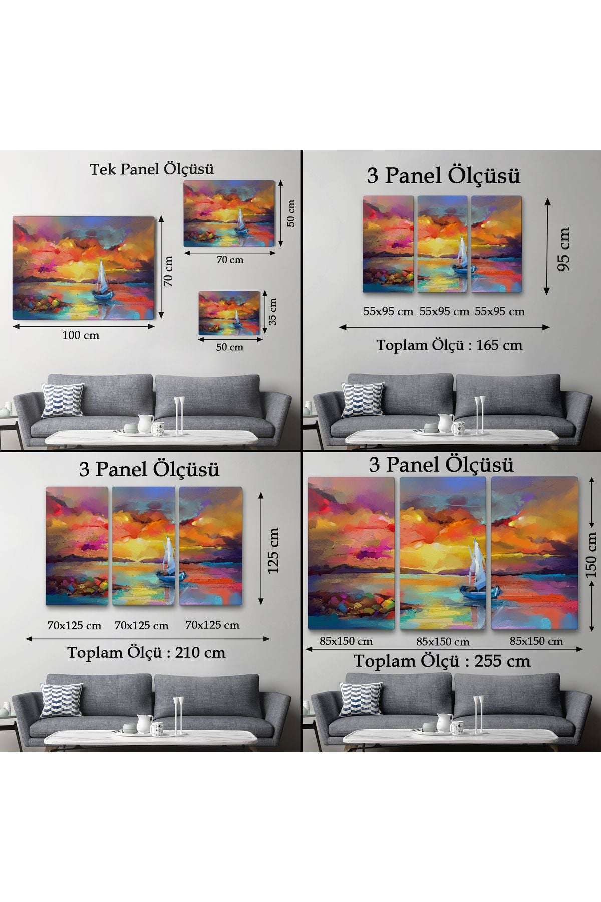 Denizdeki Yelkenli Yağlıboya Görünüm Dekoratif Kanvas Duvar Tablosu-3615