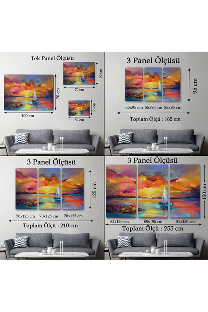 Denizdeki Yelkenli Yağlıboya Görünüm Dekoratif Kanvas Duvar Tablosu-3615