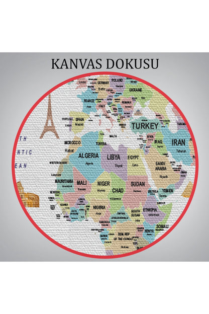 Dünya Haritası Dekoratif Kanvas Tablo Ülke ve Başkentli Öğretici ve Sembollü 2307