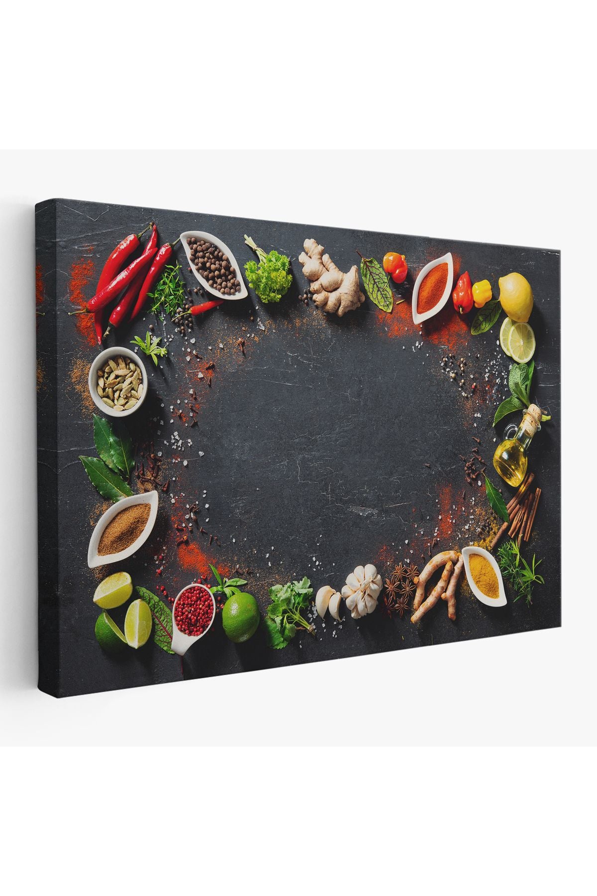 Mutfak Masasındaki Baharatlar Dekoratif Kanvas Duvar Tablosu-3727