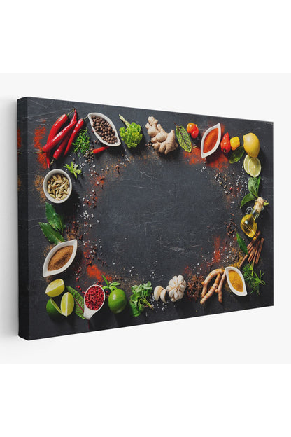 Mutfak Masasındaki Baharatlar Dekoratif Kanvas Duvar Tablosu-3727