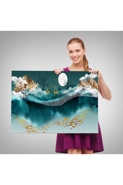 emn seri001 Ormanda Koşan Geyiklerin Dijital Sanatı Kanvas Tablo-5040