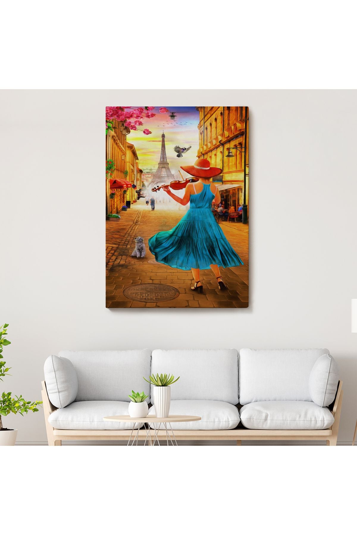 Paris de Etfel Kulesine Karşı Keman Çalan Kız Tablosu-6006